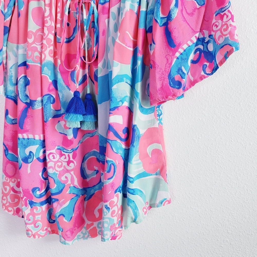 Lilly Pulitzer Sain Off The Sholder Top In Coral Reef I'm So Jelly - Picture 4 of 8